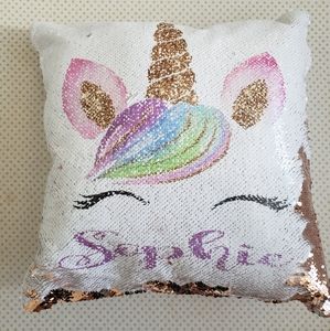 Personalized Sequin Unicorn Pillow-Sophie